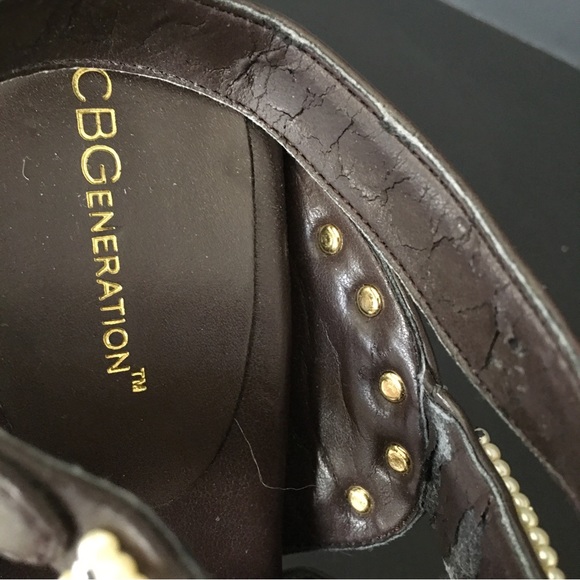 BCBGeneration Tapered Chunky Heels Sandals Brown Embellish Strap Platform 7.5B - Picture 11 of 15